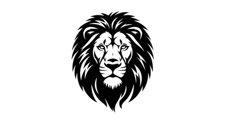 Obraz premium Majestic Black Lion Head Graphic Symbol with Flowing Mane and Intense Eyes