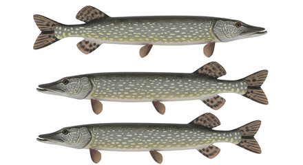 Naklejka premium Three fish swim in line on a transparent background with fins and scales