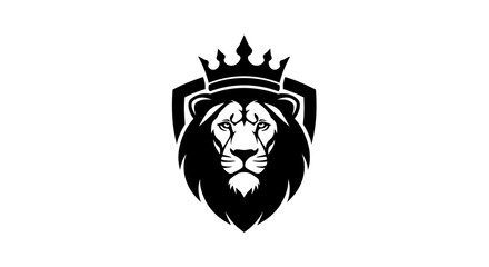 Obraz premium Majestic Lion Head with Crown and Shield Emblem Symbolizing Power and Authority
