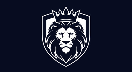 Fototapeta premium Majestic Lion Head with Crown Crest Logo Symbolizing Power, Royalty, and Strength