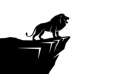 Majestic Lion Silhouette Roaring from a Cliff Edge, Symbolizing Power and Leadership © Celia
