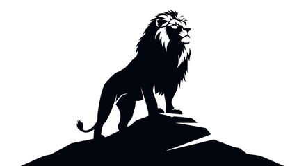 Majestic Lion Silhouette Standing Proudly on Rocky Outcrop with Fierce Gaze © Celia