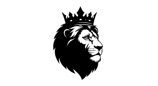 Majestic Lion Head Silhouette Wearing a Royal Crown, Symbol of Power and Strength