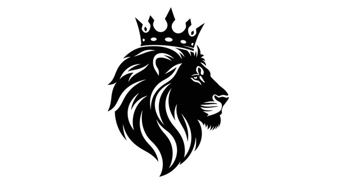 Majestic Lion Head Silhouette Wearing a Royal Crown Emblem