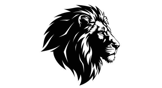 Majestic Lion Head Silhouette with Powerful Mane and Fierce Expression