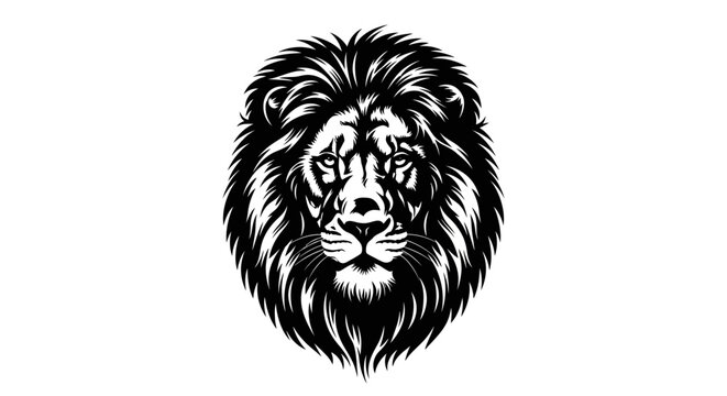 Majestic Lion Head Silhouette with Fierce Expression and Detailed Mane