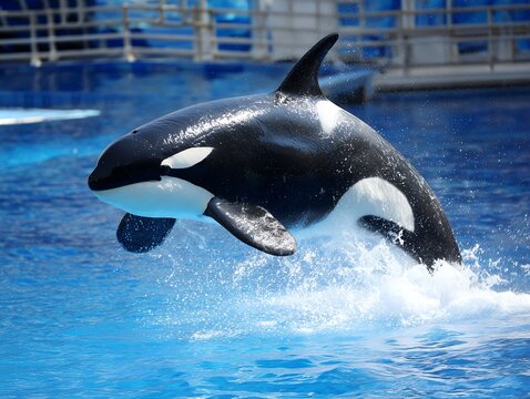 Orca jumping out of water at a marine park performance