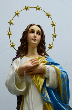 Close-up of Beautiful Statue of Our lady of grace virgin Mary located in the church, Thailand. selective focus.