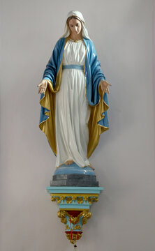 Close-up of Beautiful Statue of Our lady of grace virgin Mary located in the church, Thailand. selective focus.
