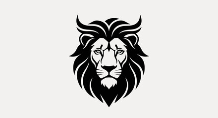Obraz premium Monochromatic Lion Head Logo Design Featuring Majestic Mane and Fierce Expression