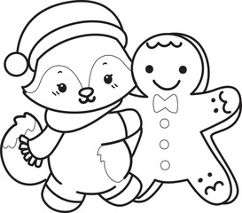 Obraz premium Coloring pages of Cute set of Fox sticker with activity. Outline of Fox with christmas theme