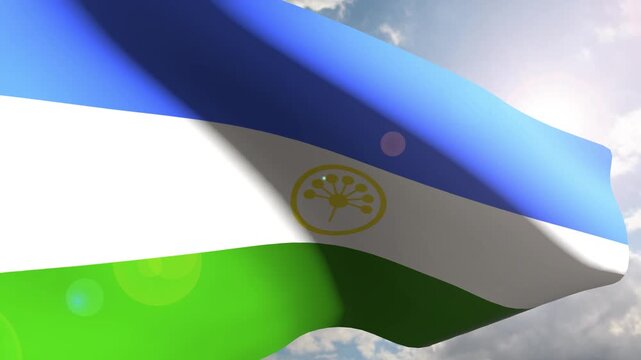 Bashkortostan Flag Fluttering Gracefully Against the Open Sky