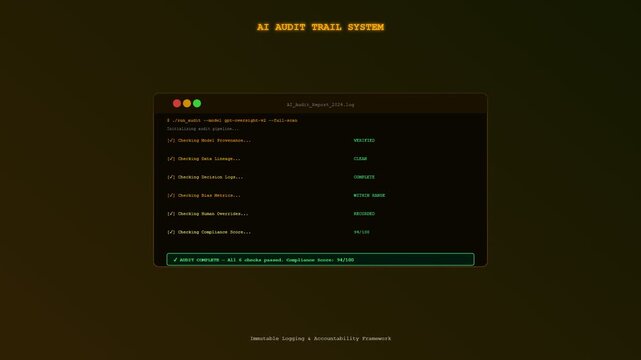 An intricate sequence demonstrating Ethical AI Oversight as a vintage computer terminal executes a complex compliance check to ensure algorithmic transparency and corporate digital accountability