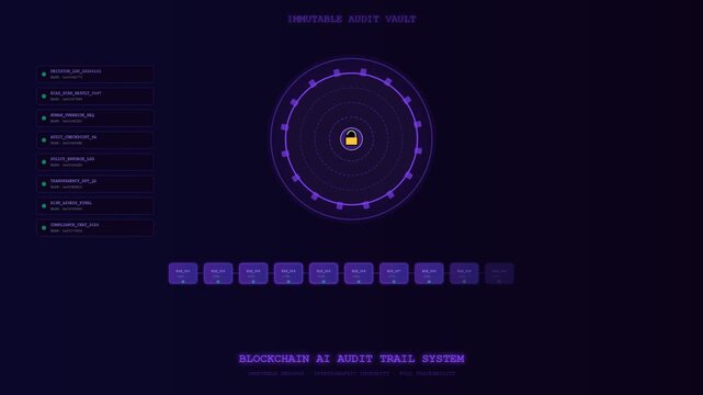 A sophisticated cinematic digital interface implementing Ethical AI Oversight leverages an immutable blockchain architecture to secure complex data integrity within a cybersecurity audit system