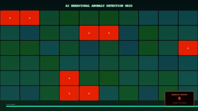A complex digital interface showcasing ethical AI oversight through a systemic behavioral anomaly detection grid scanning for irregularities within a synthetic neural network architecture