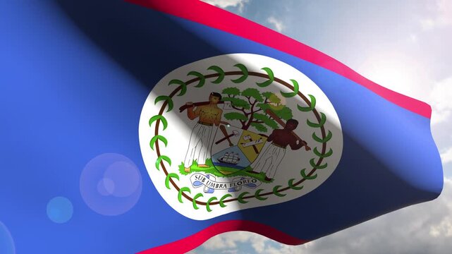 Belize Flag Fluttering Gracefully Against the Open Sky