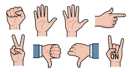 Fototapeta premium Collection of hand gestures, communication icons, vector set