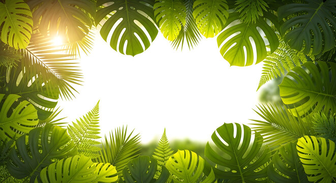 Tropical Leaves Border with Sunlight and White Space (168) image