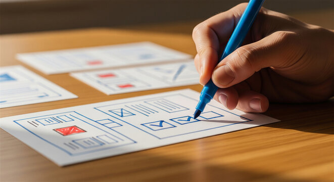 Creative designer sketching UI wireframes for modern app development