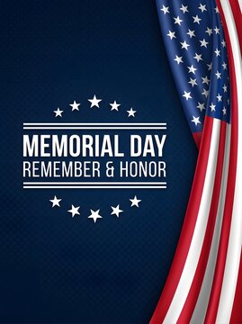 Square social media post for Memorial Day with the American flag draped on the right side.