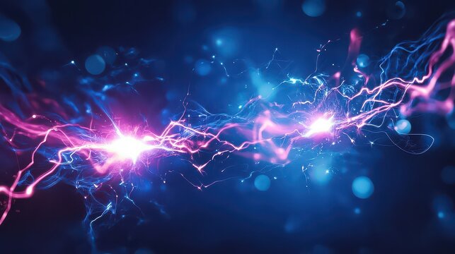 Powerful Blue Electrical Discharge and Laser Lightning Beam on Black Background