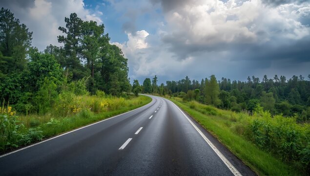 Cement pathway under pleasant weather and overcast sky.