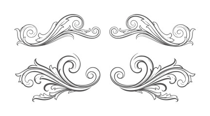 Fototapeta premium Four intricate black decorative flourishes white