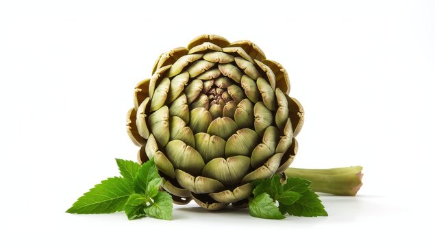 Cynara cardunculus artichoke on a white backdrop