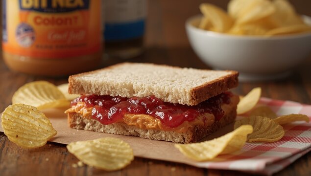 DIY Peanut Butter and Jelly Sandwich without Crust, served with Chips