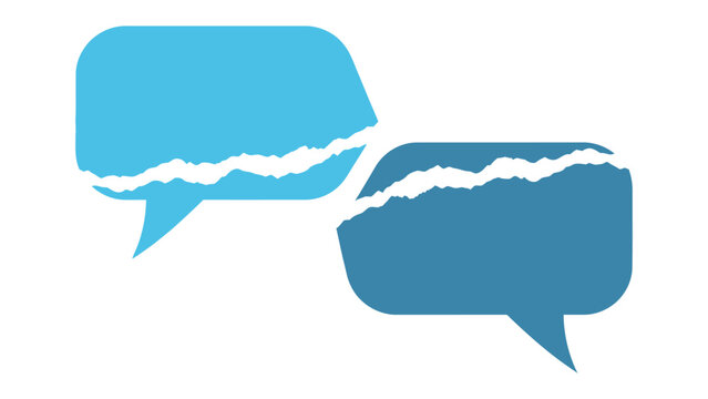 Dialogue Disrupted: A visual representation of fractured communication, depicting two speech bubbles torn apart, symbolizing misunderstanding and broken dialogue.