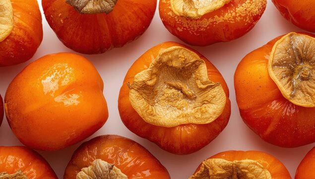 Isolated close-up of dried persimmons.