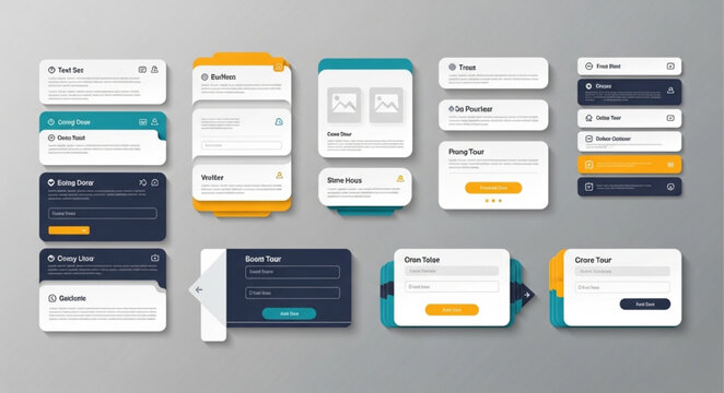 Collection of user interface card and widget designs.