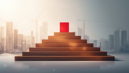 Fototapeta premium Ladder of success with a red block.