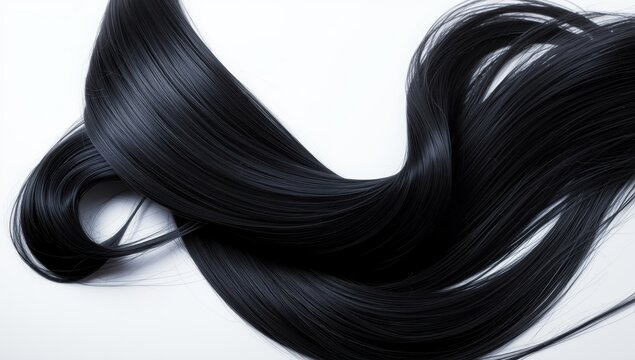 Long ponytail with dark hair on a white backdrop.