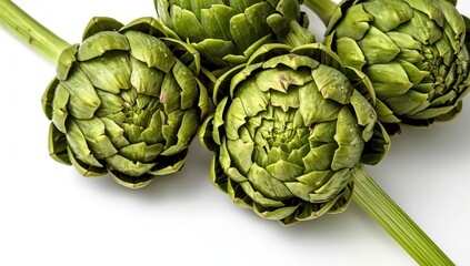 Fototapeta premium mature green artichokes against a white backdrop
