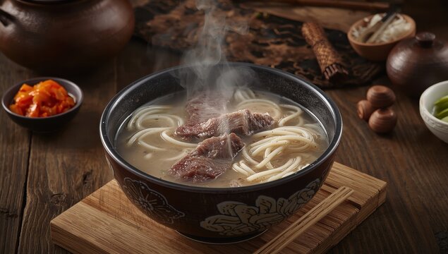 Noodle soup with beef broth.