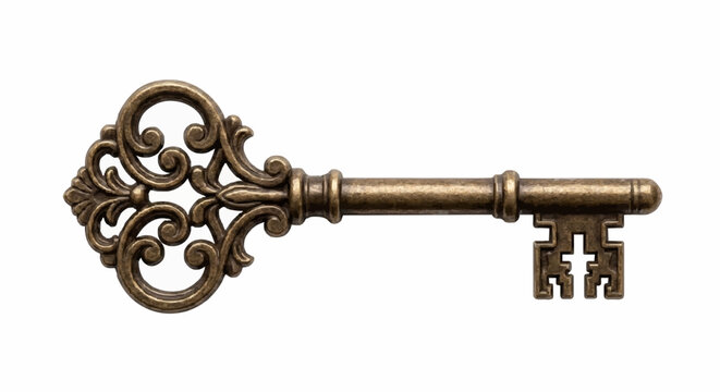 old rusty key isolated on white