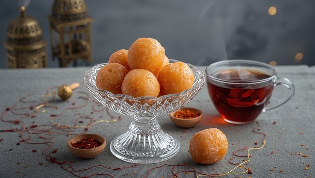 Rose sweets in glass bowl