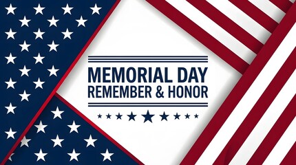 Fototapeta premium Patriotic Memorial Day design with US flag elements in the corners, featuring 
