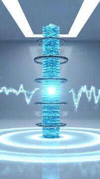 Futuristic electromagnetic pulse experiment illustrating energy transfer and wave propagation effects in a high-tech lab