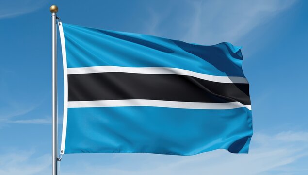 Botswana's flag has a light blue background with a black stripe edged in white, representing peace, water, and harmony.
