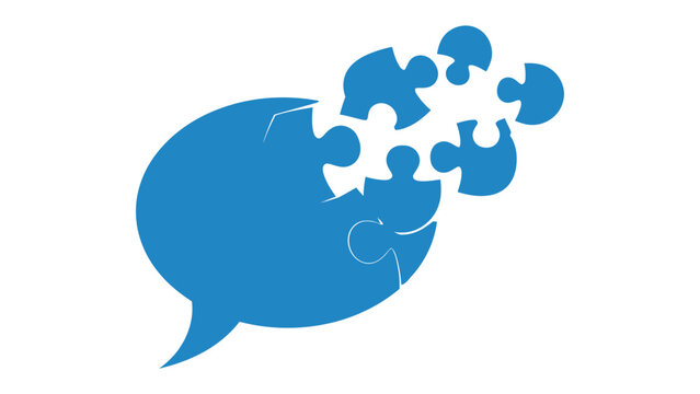 Connected Conversations: An artistic concept depicts a speech bubble cleverly integrating jigsaw puzzle pieces, symbolizing communication's core essence.