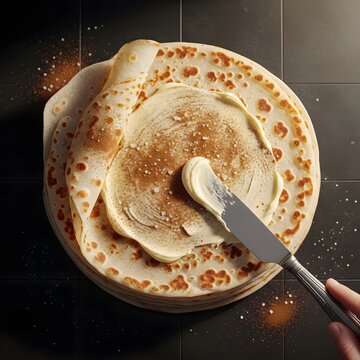 Traditional Norwegian Lefse - Soft Potato Flatbread with Butter, Cinnamon and Sugar - Authentic Scandinavian Baking - Professional 8K Food Photography Stock Image