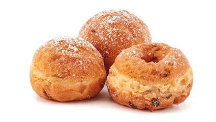 Fototapeta premium Two Dutch pastries called oliebollen, a traditional New Year's Eve treat, on a white background.