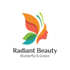 Obraz premium An eye-catching logo design showcasing a vivid butterfly and profile silhouette, symbolizing beauty, transformation, and grace for beauty businesses.
