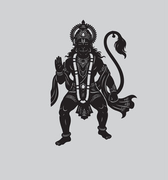 A powerful and revered hindu deity lord hanuman vector illustration depicting the monkey god in a stylized, traditional pose, symbolizing strength, devotion, and protection, perfect for religious, spi