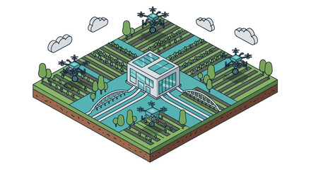 Obraz premium Smart Farming Technology with Drones and Greenhouse.