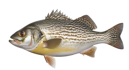Obraz premium A vibrant red drum fish swims with a transparent background, showcasing its detailed scales and fins in a clear, natural environment.