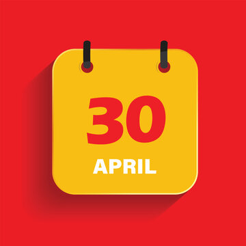 calendar icon showing thirtieth of april on yellow card with red background for spring schedule