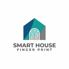Fototapeta premium This image features a modern smart house logo incorporating a fingerprint design, highlighting security and innovation in home technology and real estate solutions.